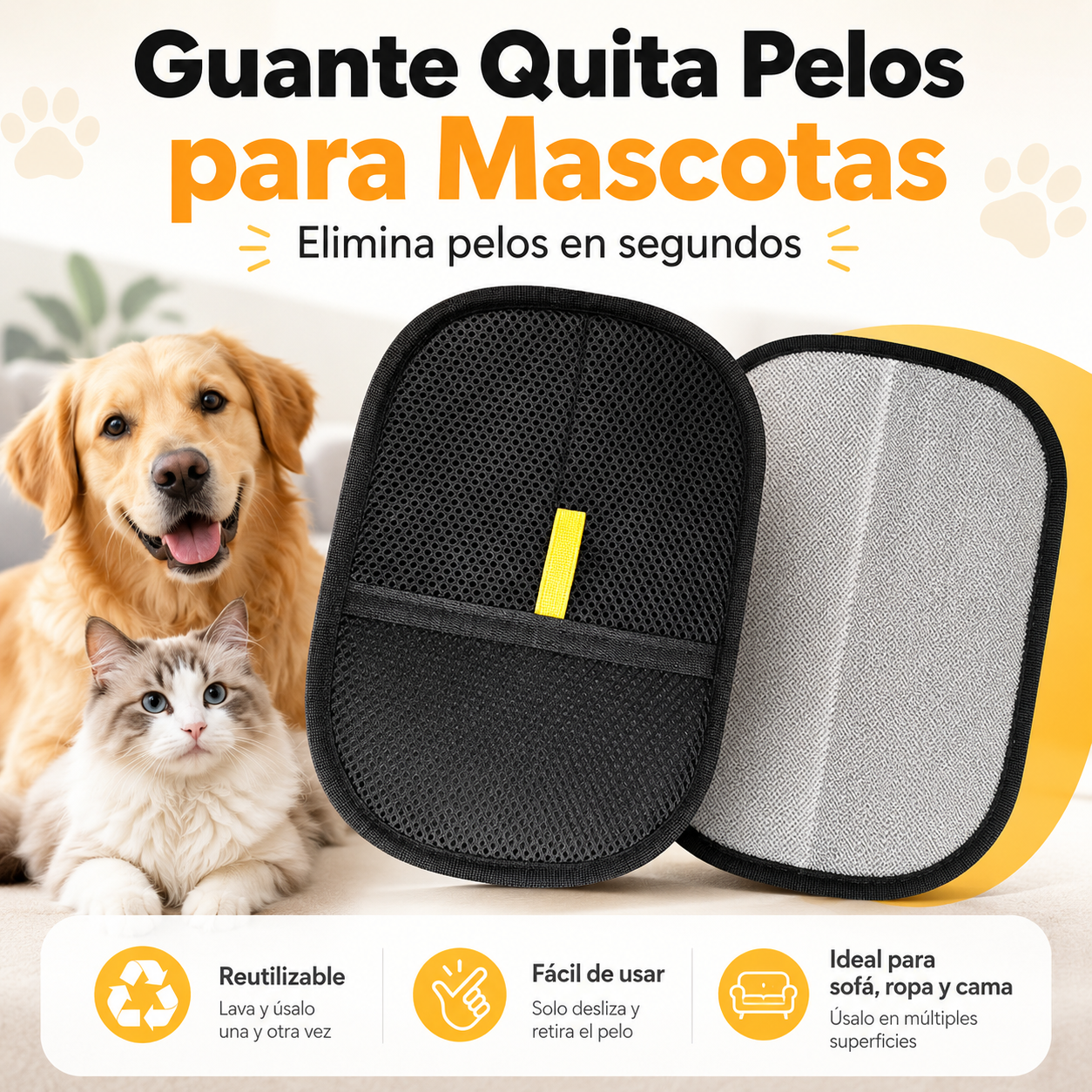Guante Quita Pelos para Perros y Gatos – Reutilizable y Fácil de Usar