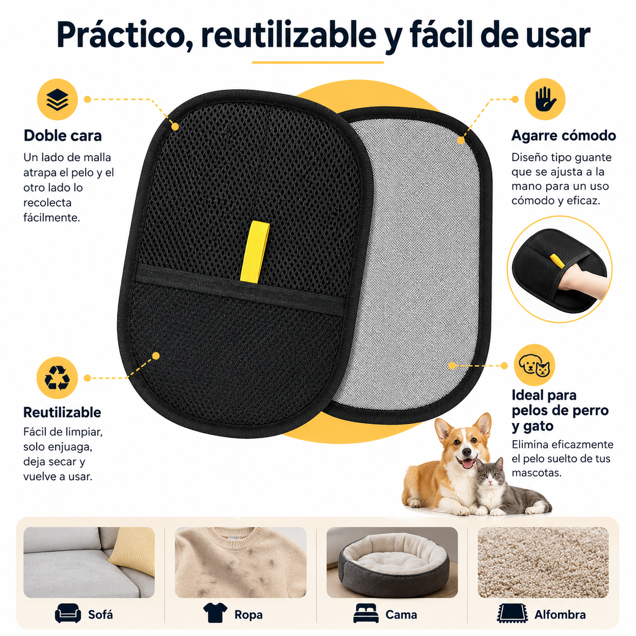 Guante Quita Pelos para Perros y Gatos – Reutilizable y Fácil de Usar